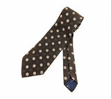 1970s Oleg Cassini Tie Men's Vintage Wide Brown Woven Polyester Disco Era Necktie with Red, White & Black Geometric Dot Designs