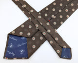 1970s Oleg Cassini Tie Men's Vintage Wide Brown Woven Polyester Disco Era Necktie with Red, White & Black Geometric Dot Designs