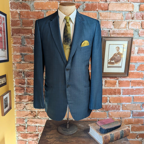 1950s Blue Sharkskin Suit Jacket Vintage Mad Men MOD Men's Striped Blazer / Sport Coat by Princeton Park - Size 40 (MEDIUM)