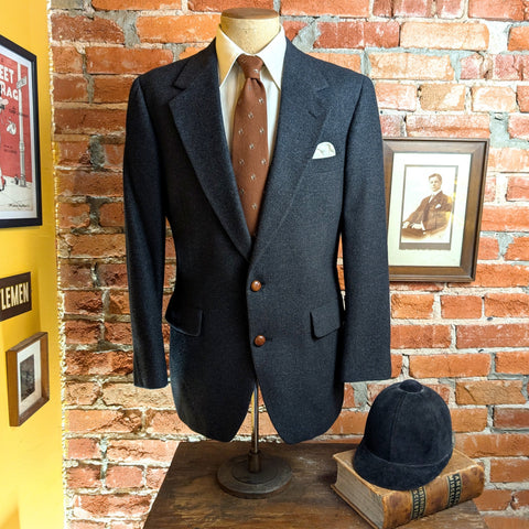 1970s Black & Gray Camel Hair Suit Jacket Men's Vintage Blazer / Sport Coat Designed by Halls Kansas City - Size 42-43 (LARGE)