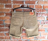 2000s Vintage LEVI'S 511 Shorts Men's 32 Tan Slim Cutoff Raw Hem Denim 5 Pocket