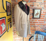 1970s Men's Dress Coat Vintage Beige Textured Polyester Winter Overcoat with Faux Fur Pile Collar by JCPenney Towncraft - Size 42R (LARGE)