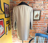 1970s Men's Dress Coat Vintage Beige Textured Polyester Winter Overcoat with Faux Fur Pile Collar by JCPenney Towncraft - Size 42R (LARGE)