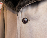 1970s Men's Western Dress Coat Vintage Brown Textured Polyester Winter Coat / Overcoat Faux Fur Pile Collar by Campus - Size 44 L (LARGE)