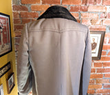 1970s Men's Western Dress Coat Vintage Brown Textured Polyester Winter Coat / Overcoat Faux Fur Pile Collar by Campus - Size 44 L (LARGE)