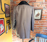 1970s Men's Western Dress Coat Vintage Brown Textured Polyester Winter Coat / Overcoat Faux Fur Pile Collar by Campus - Size 44 L (LARGE)