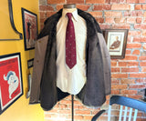 1970s Men's Western Dress Coat Vintage Brown Textured Polyester Winter Coat / Overcoat Faux Fur Pile Collar by Campus - Size 44 L (LARGE)