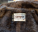 1970s Men's Western Dress Coat Vintage Brown Textured Polyester Winter Coat / Overcoat Faux Fur Pile Collar by Campus - Size 44 L (LARGE)