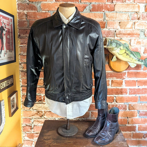 1980s Men's Bomber Jacket Vintage 80s Dark Brown Genuine Leather Coat wth zip-out Thinsulate lining by Byrnes & Baker - Size MEDIUM