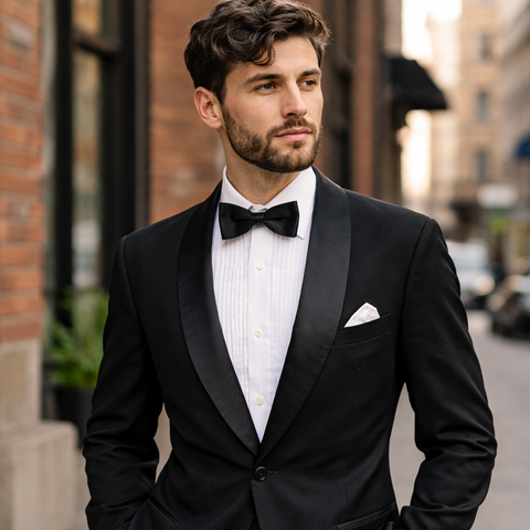 1950s Shawl Collar Tuxedo Jacket Men's Vintage Formal Black Tux Satin Shawl Collars by Woolf Brothers Varsity Club Shop - Size 40 (MEDIUM)