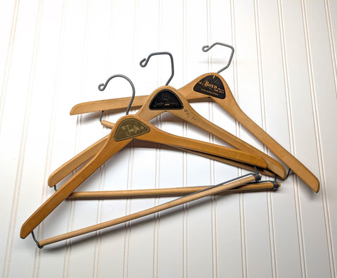 Lot of 3 1950s-60s Vintage Wood Hangers Mad Men Era Advertising Clothes Hangers for Suit Coat Pants Wishbone Clothing Store Hanger LOT #2