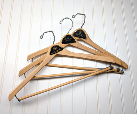 Lot of 3 1950s-60s Vintage Wood Hangers Mad Men Era Advertising Clothes Hangers for Suit Coat Pants Wishbone Clothing Store Hanger LOT #3