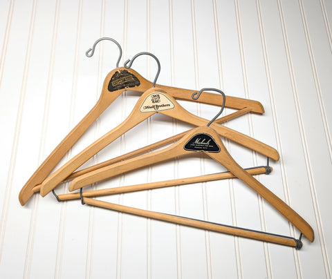 Lot of 3 1950s-60s Vintage Wood Hangers Mad Men Era Advertising Clothes Hangers for Suit Coat Pants Wishbone Clothing Store Hanger LOT #6