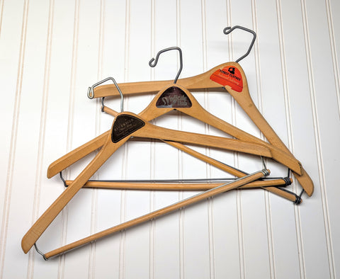 Lot of 3 1950s-60s Vintage Wood Hangers Mad Men Era Advertising Clothes Hangers for Suit Coat Pants Wishbone Clothing Store Hanger LOT #7