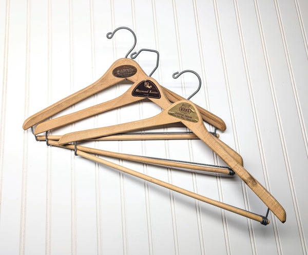 Lot of 3 1950s-60s Vintage Wood Hangers Mad Men Era Advertising Clothes Hangers for Suit Coat Pants Wishbone Clothing Store Hanger LOT #8