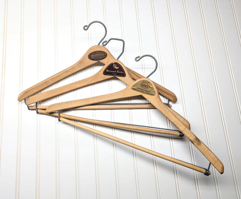 Lot of 3 1950s-60s Vintage Wood Hangers Mad Men Era Advertising Clothes Hangers for Suit Coat Pants Wishbone Clothing Store Hanger LOT #8