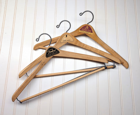 Lot of 3 1950s-60s Vintage Wood Hangers Mad Men Era Advertising Clothes Hangers for Suit Coat Pants Wishbone Clothing Store Hanger LOT #11