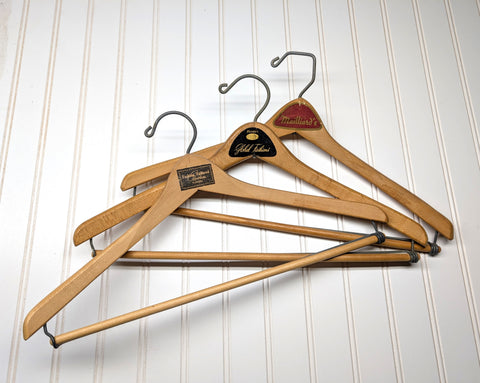 Lot of 3 1950s-60s Vintage Wood Hangers Mad Men Era Advertising Clothes Hangers for Suit Coat Pants Wishbone Clothing Store Hanger LOT #13