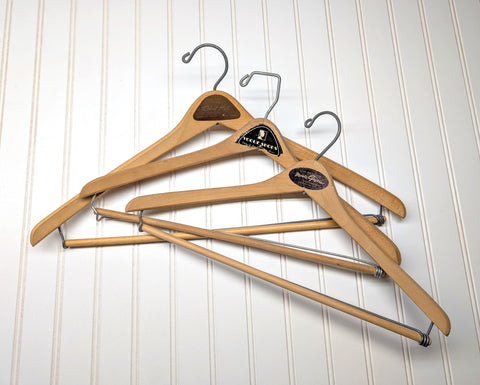 Lot of 3 1950s-60s Vintage Wood Hangers Mad Men Era Advertising Clothes Hangers for Suit Coat Pants Wishbone Clothing Store Hanger LOT #15