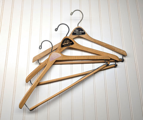 Lot of 3 1950s-60s Vintage Wood Hangers Mad Men Era Advertising Clothes Hangers for Suit Coat Pants Wishbone Clothing Store Hanger LOT #16