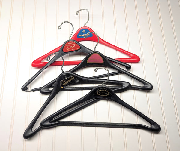 Lot of 5 1960s-70s Vintage Advertising Hangers Mad Men Era Clothes Hangers Suit Coat Pants Wishbone Plastic Clothing Store Hanger LOT #19