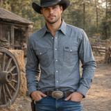 2000s Vintage Heather Gray Wrangler Western Shirt Men's Cowboy Style Long Sleeve Pearl Snap Shirt - Size XL