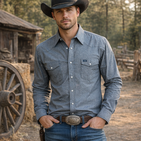 2000s Vintage Heather Gray Wrangler Western Shirt Men's Cowboy Style Long Sleeve Pearl Snap Shirt - Size XL