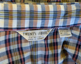 1970s Vintage Plaid Western Shirt Men's Cowboy Style Long Sleeve Pearl Snap Shirt TWENTY THREE Collection - Size LARGE
