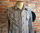 1970s Vintage Plaid Western Shirt Men's Cowboy Style Long Sleeve Pearl Snap Shirt TWENTY THREE Collection - Size LARGE