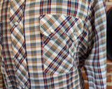 1970s Vintage Plaid Western Shirt Men's Cowboy Style Long Sleeve Pearl Snap Shirt TWENTY THREE Collection - Size LARGE