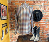 1970s Vintage Plaid Western Shirt Men's Cowboy Style Long Sleeve Pearl Snap Shirt TWENTY THREE Collection - Size LARGE