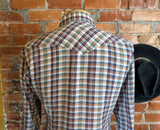 1970s Vintage Plaid Western Shirt Men's Cowboy Style Long Sleeve Pearl Snap Shirt TWENTY THREE Collection - Size LARGE