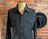 1980s Vintage Black Ely Cattleman Western Shirt Men's Cowboy Style Long Sleeve Pearl Snap Striped Dress Shirt - SIZE XL