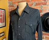 1980s Vintage Black Ely Cattleman Western Shirt Men's Cowboy Style Long Sleeve Pearl Snap Striped Dress Shirt - SIZE XL