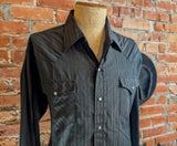1980s Vintage Black Ely Cattleman Western Shirt Men's Cowboy Style Long Sleeve Pearl Snap Striped Dress Shirt - SIZE XL