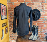 1980s Vintage Black Ely Cattleman Western Shirt Men's Cowboy Style Long Sleeve Pearl Snap Striped Dress Shirt - SIZE XL