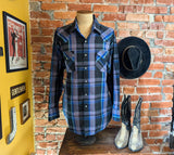 1980s Vintage PLAINS Western Wear Shirt Men's Cowboy Style Black & Purple Plaid Long Sleeve Pearl Snap Shirt - Size XL