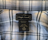 1990s Vintage HIGH NOON Western Shirt Black, White & Gray Plaid Cowboy Style Long Sleeve Shirt Black Yokes, Marble Pearl Snaps - Size XL