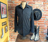 1980s Vintage Black Western Shirt Men's Long Sleeve Cowboy Style Shirt with Black Pearl Snaps by Panhandle Slim - Size XL
