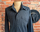 1980s Vintage Black Western Shirt Men's Long Sleeve Cowboy Style Shirt with Black Pearl Snaps by Panhandle Slim - Size XL