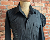 1980s Vintage Black Western Shirt Men's Long Sleeve Cowboy Style Shirt with Black Pearl Snaps by Panhandle Slim - Size XL