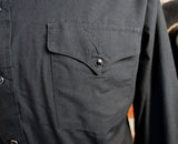 1980s Vintage Black Western Shirt Men's Long Sleeve Cowboy Style Shirt with Black Pearl Snaps by Panhandle Slim - Size XL