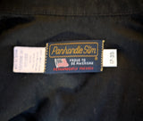 1980s Vintage Black Western Shirt Men's Long Sleeve Cowboy Style Shirt with Black Pearl Snaps by Panhandle Slim - Size XL