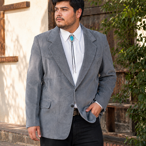 1980s Men's Western Suit Jacket / Blazer Vintage Gray Corduroy Cowboy Sport Coat by Pioneer Wear of Albuquerque - Size 48 (XL)