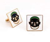 1960s SWANK Tiki Skull Cufflinks Mad Men Era Gold Tone Metal Enameled Cufflink Set with Exotic Tribal Masks by SWANK