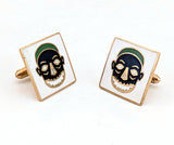 1960s SWANK Tiki Skull Cufflinks Mad Men Era Gold Tone Metal Enameled Cufflink Set with Exotic Tribal Masks by SWANK