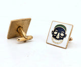 1960s SWANK Tiki Skull Cufflinks Mad Men Era Gold Tone Metal Enameled Cufflink Set with Exotic Tribal Masks by SWANK