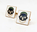 1960s SWANK Tiki Skull Cufflinks Mad Men Era Gold Tone Metal Enameled Cufflink Set with Exotic Tribal Masks by SWANK