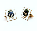 1960s SWANK Tiki Skull Cufflinks Mad Men Era Gold Tone Metal Enameled Cufflink Set with Exotic Tribal Masks by SWANK