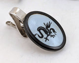 1960s Vintage Dragon Cufflinks and Tie Clip Set, Mid Century Silver Tone Oval Men's Statement Jewelry, Mythical Gift for Him